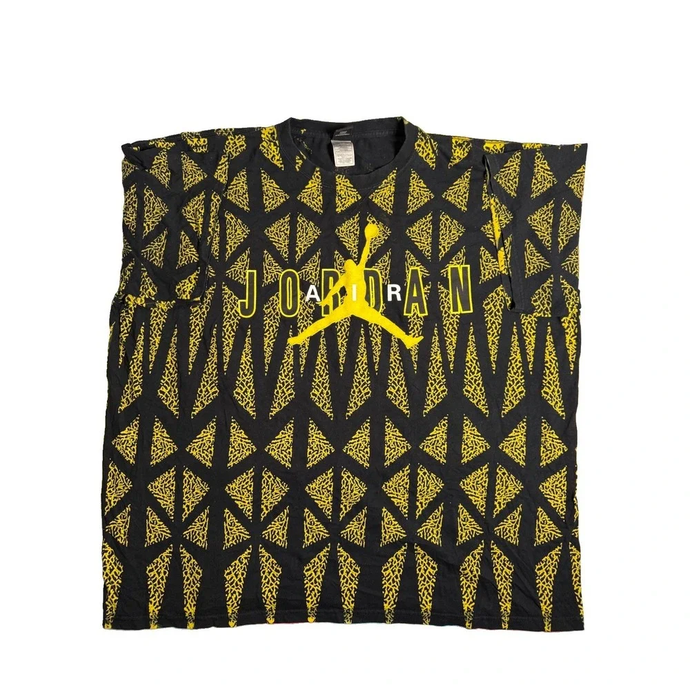 Vintage Jordan T Shirt Mens 3XL Black Yellow All Over Elephant Print Air Jordan